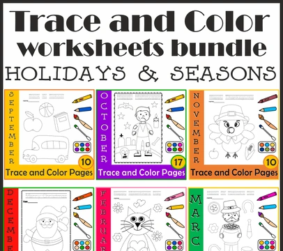 Trace and Color Worksheets Year Long Mega Bundle | Holidays & Seasons
