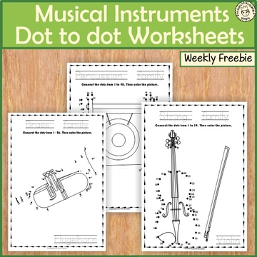 Musical Instruments Dot to dot Worksheets {Weekly Freebies}
