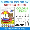 Image for Summer Color by Notes and Rests Music Worksheets product