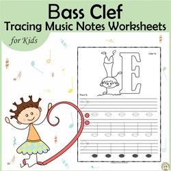 Image for Tracing Music Notes Worksheets for kids {Bass Clef} product
