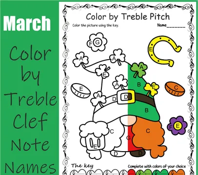 St. Patrick`s Day Music Coloring Pages | Color by Treble Clef Note Names