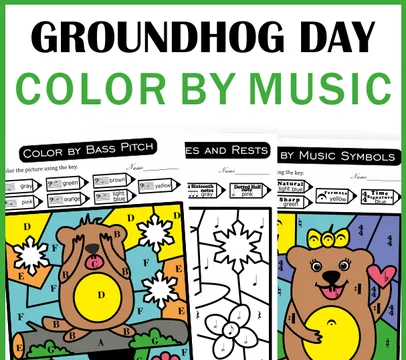 Groundhog Day Music Color by Note Sheets