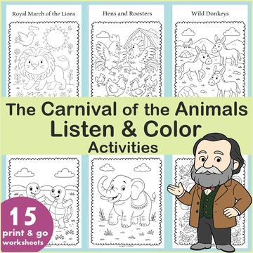 Carnival of the Animals by Camille Saint-Saëns Coloring Pages | Music Worksheets