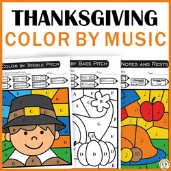 Image for Thanksgiving Music Theory Coloring Sheets product