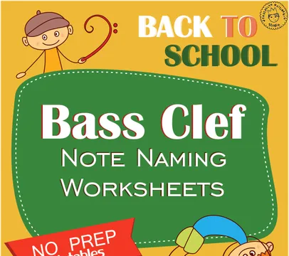 Back to School Bass Clef Note Naming Worksheets