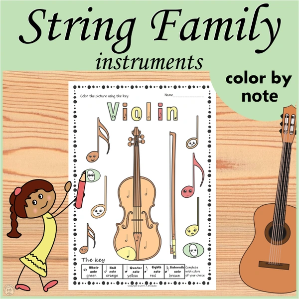 String Instruments Color by Music Pages