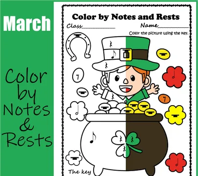 St. Patrick`s Day Music Coloring Pages | Music Color by Notes & Rests