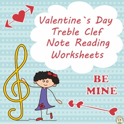 Image for Valentine`s Day Treble Clef Note Reading Worksheets product