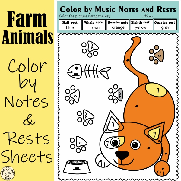 Farm Animals Music Coloring Pages | Notes & Rests