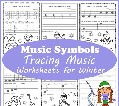 Tracing Music Notes Worksheets for Winter