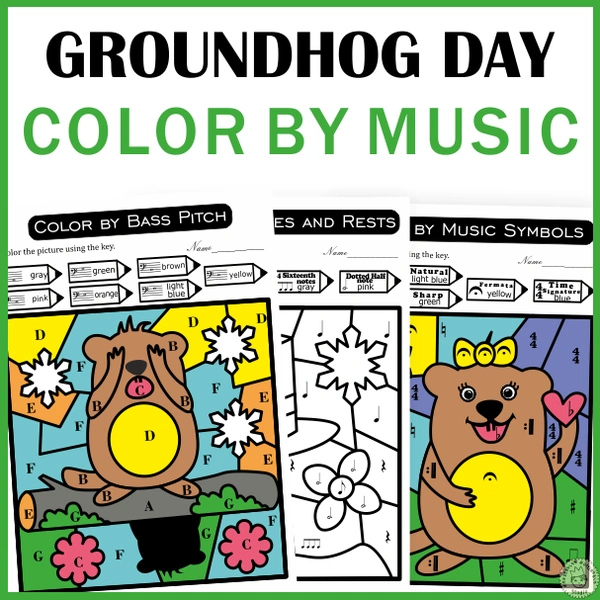 Groundhog Day Music Color by Note Sheets