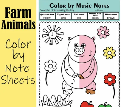 Farm Animals Color by Rhythm Music Coloring Sheets