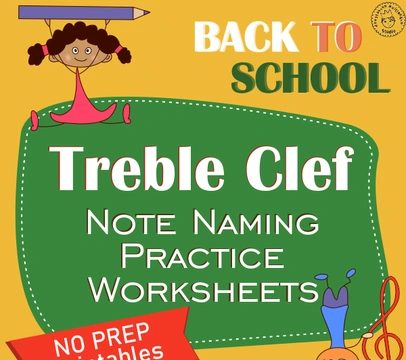 Back to School Treble Clef Note Naming Practice Worksheets