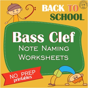 Back to School Bass Clef Note Naming Worksheets