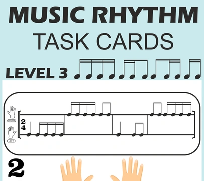 Music Rhythm Task Cards for Beginners | Level 3 _ 2/4 Meter | Tika-Tika, Ti-Tika