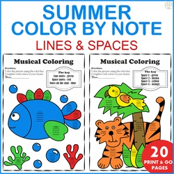 Image for Musical Coloring pages for Summer {Color by Lines and Spaces} with answers product