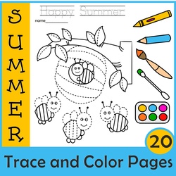 Image for Summer Trace and Color Pages {Fine Motor Skills + Pre-writing} product