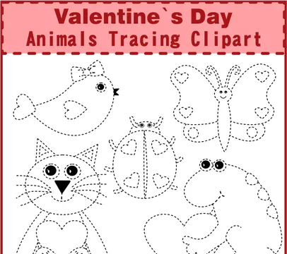 Valentine`s Day Animals Tracing Clipart