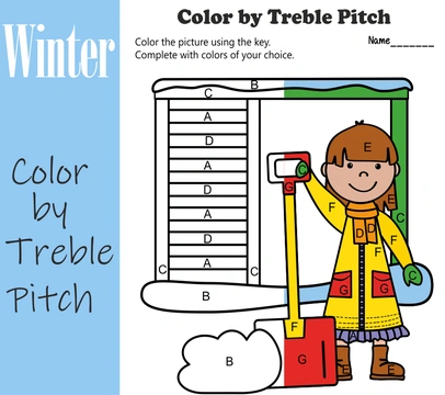 Musical Coloring Pages for Winter {Color by Treble Pitch} with answers