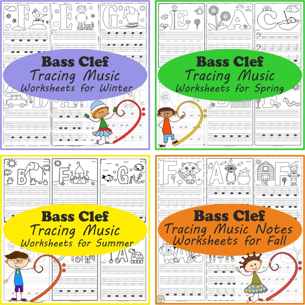 Bass Clef Tracing Music Worksheets Seasonal Bundle