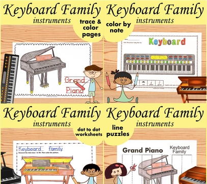 Keyboard Family Instruments Music Coloring Activities Bundle