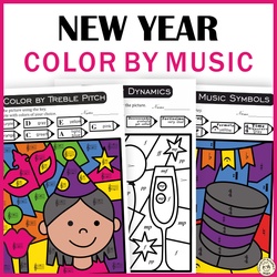 Image for Happy New Year Music Color by Code Worksheets product