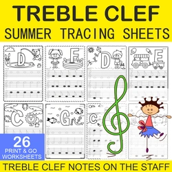 Image for Treble Clef Tracing Music Notes Worksheets for Summer product