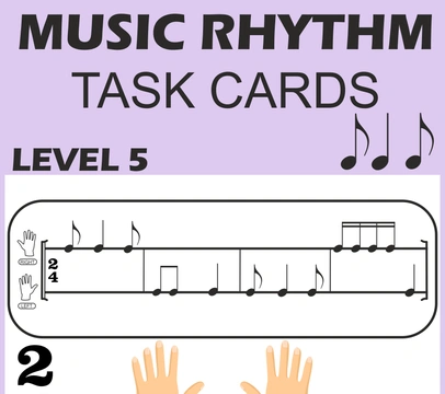 Music Rhythm Task Cards for Beginners | Level 5 _ 2/4 Meter | Syn-co-pa