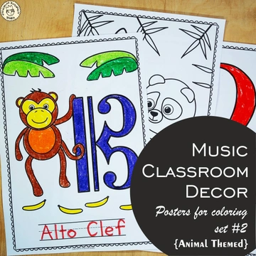 Music Classroom Decor Posters for Coloring set #2 {Animal Themed}