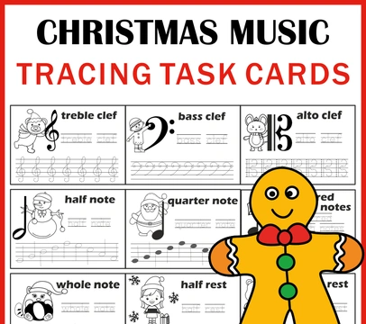 Music Tracing Task Cards for Christmas