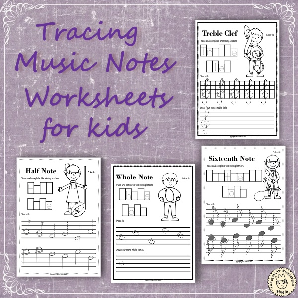 Tracing Music Notes Worksheets for kids