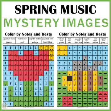 Spring Music Activites - Color by Note Mystery Pictures