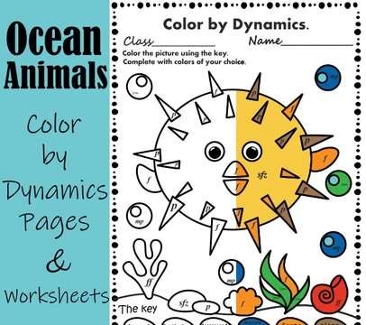 Ocean Animals Music Coloring Pages | Dynamics Music Worksheets