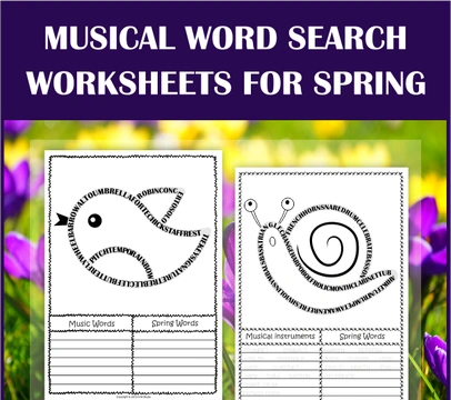 Music word search worksheets for Spring