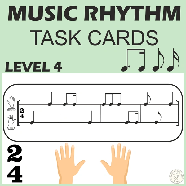 Music Rhythm Task Cards for Beginners | Level 4 _ 2/4 Meter | Tim-ka