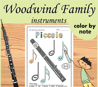 Woodwind Instruments Color by Note Pages