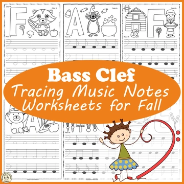 Bass Clef Tracing Music Notes Worksheets for Fall