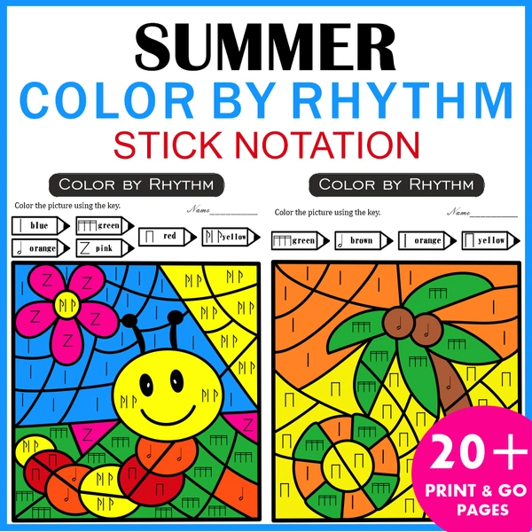 Color by Rhythm Summer Themed Pages {stick notation}