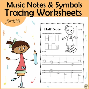Tracing Music Notes Worksheets for kids