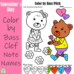 Image for Valentine’s Day Music Coloring Pages | Color by Bass Clef Note Names product