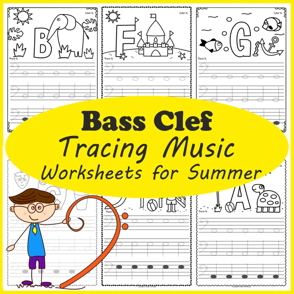 Bass Clef Tracing Music Notes Worksheets for Summer