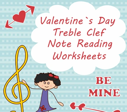 Valentine`s Day Treble Clef Note Reading Worksheets