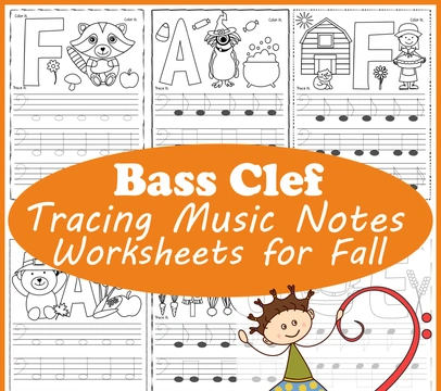 Bass Clef Tracing Music Notes Worksheets for Fall