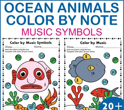 Ocean themed Music Coloring Pages & Worksheets | Music Symbols