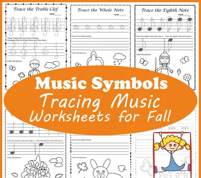 Tracing Music Notes Worksheets for Fall