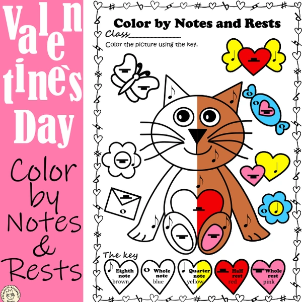 Valentine`s Day Color by Notes & Rests