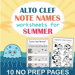 Image for Alto Clef Note Name Worksheets for Summer product