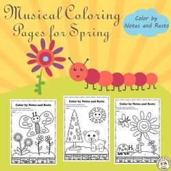 Image for Musical Coloring Pages for Spring {Color by Notes and Rests} with answers product