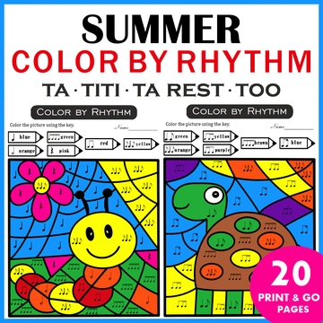 Color by Rhythm Summer Themed Pages {standard notation}
