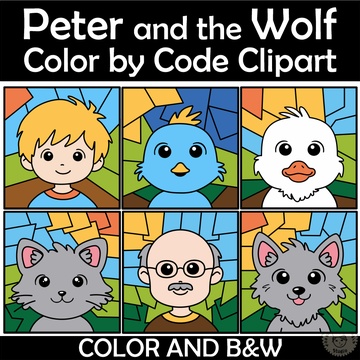 Peter and the Wolf Color by Code Clipart